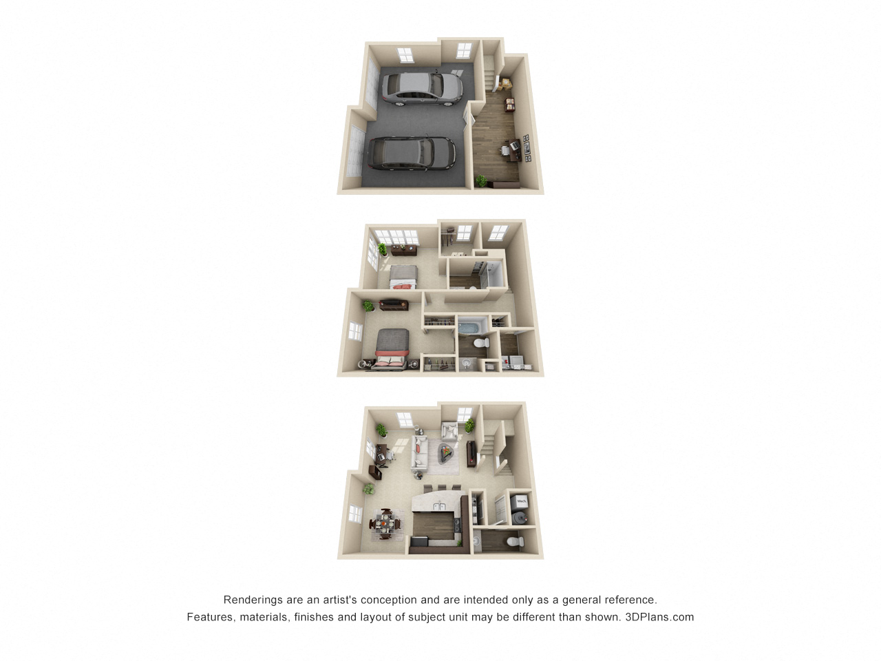 Floor plan for 2 beds, 2.5 baths, 1720 sqft
